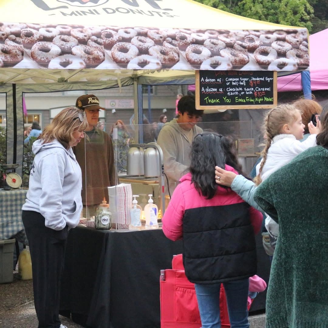 Customers at our booth at the Eureka Friday Night Market, where the candle makers are usually two or three tents down.