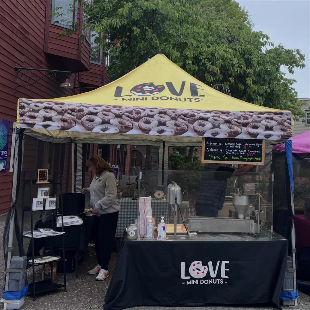 Our tent at the Eureka Friday Night Market. We have set up next to kettle corn vendors at these events since 2011.