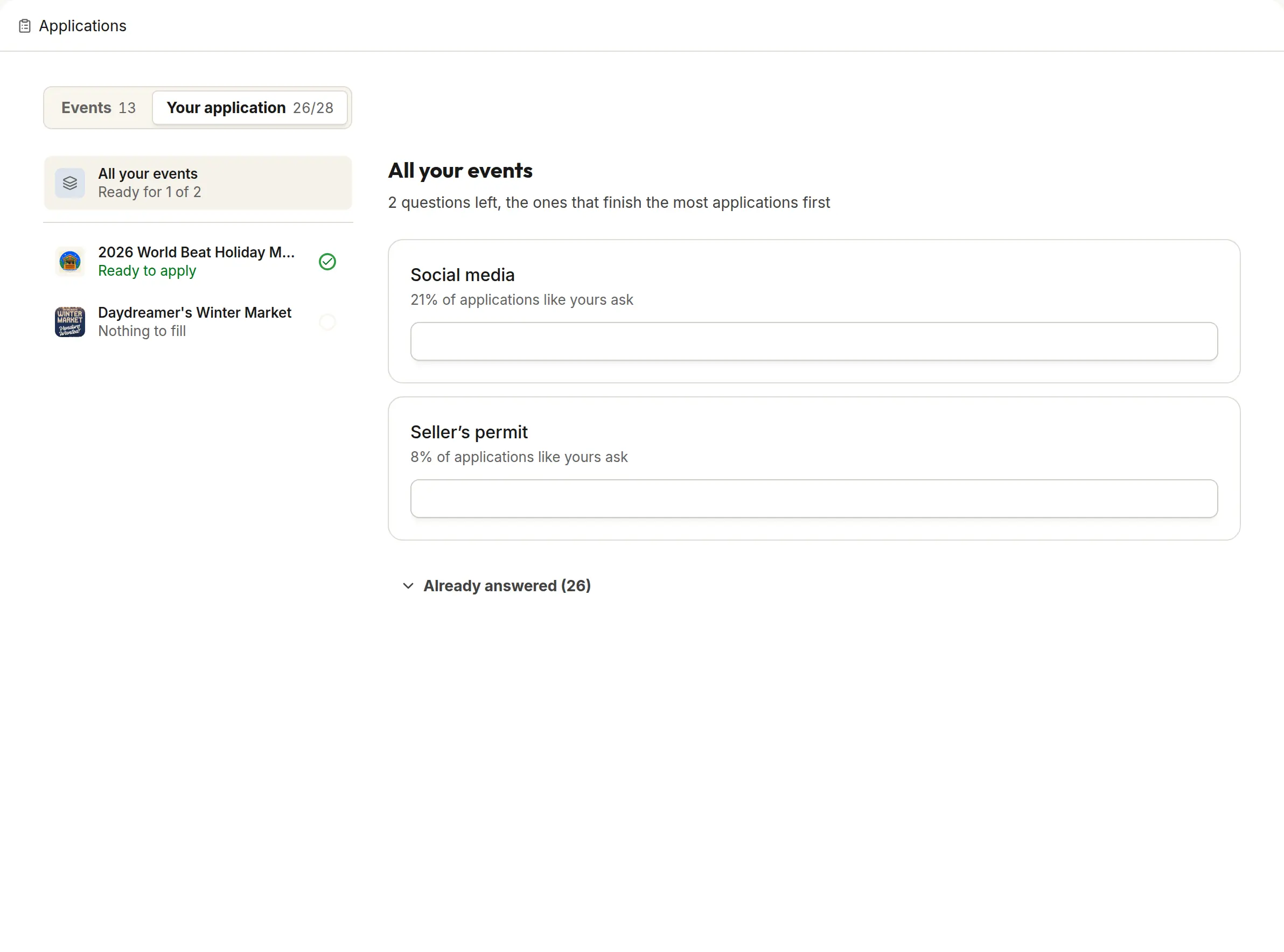 Your application in Vendorbound: the answers organizers ask for, saved once.